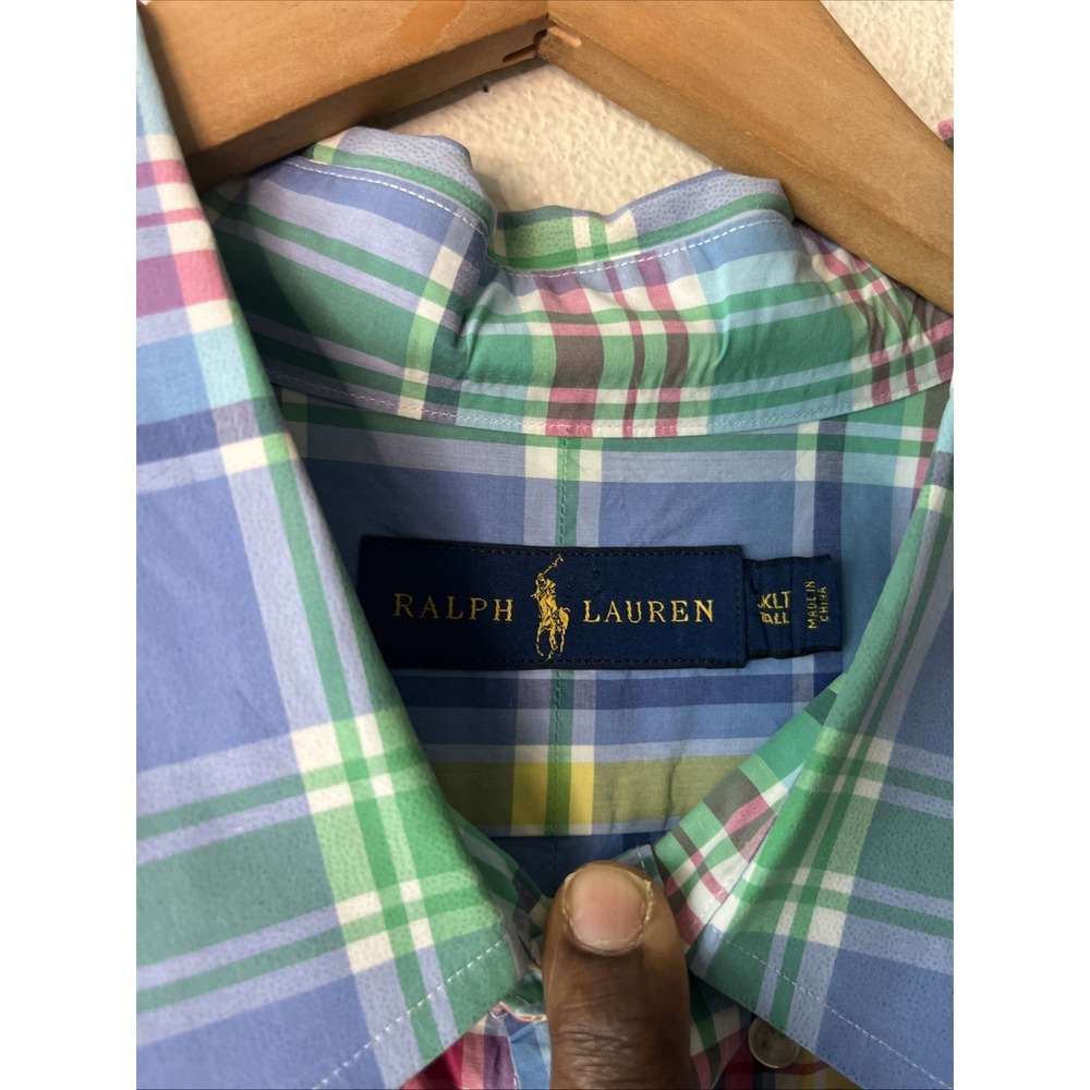 Ralph Lauren short sleeve button down oxford shirt 3XLT Men plaid blue Cotton - Picture 7 of 16